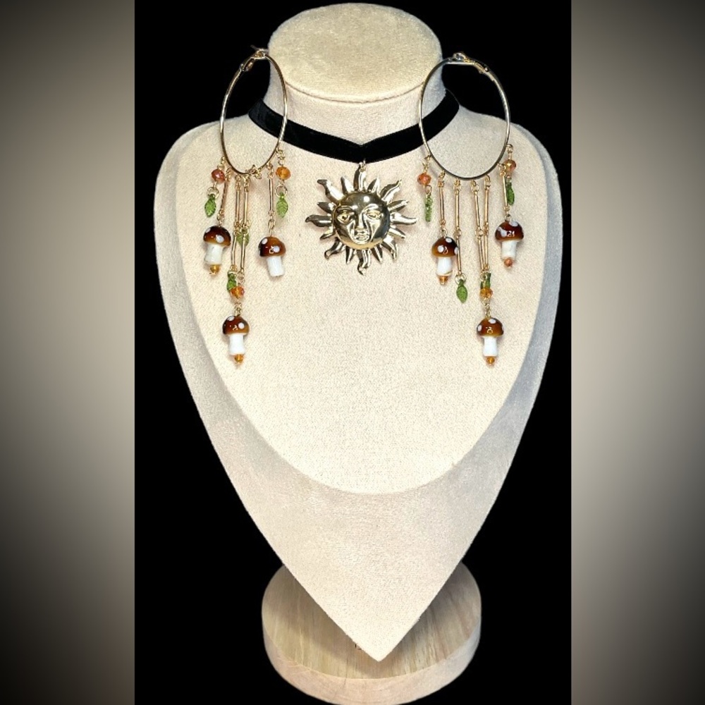 3pcs Earrings Plus Necklace Cute Jewelry Set Mushroom.